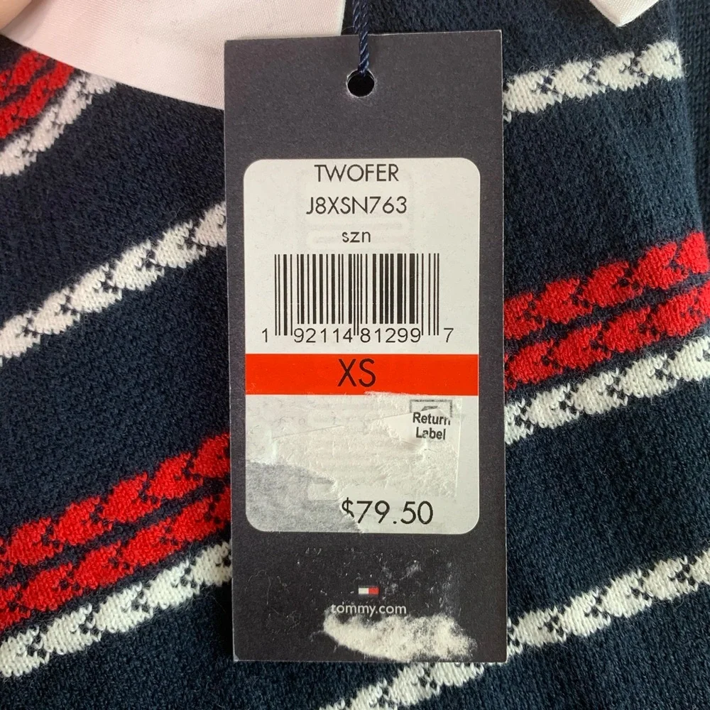 Tommy Hilfiger faux layered navy & red sweater NWT - Picture 9 of 11